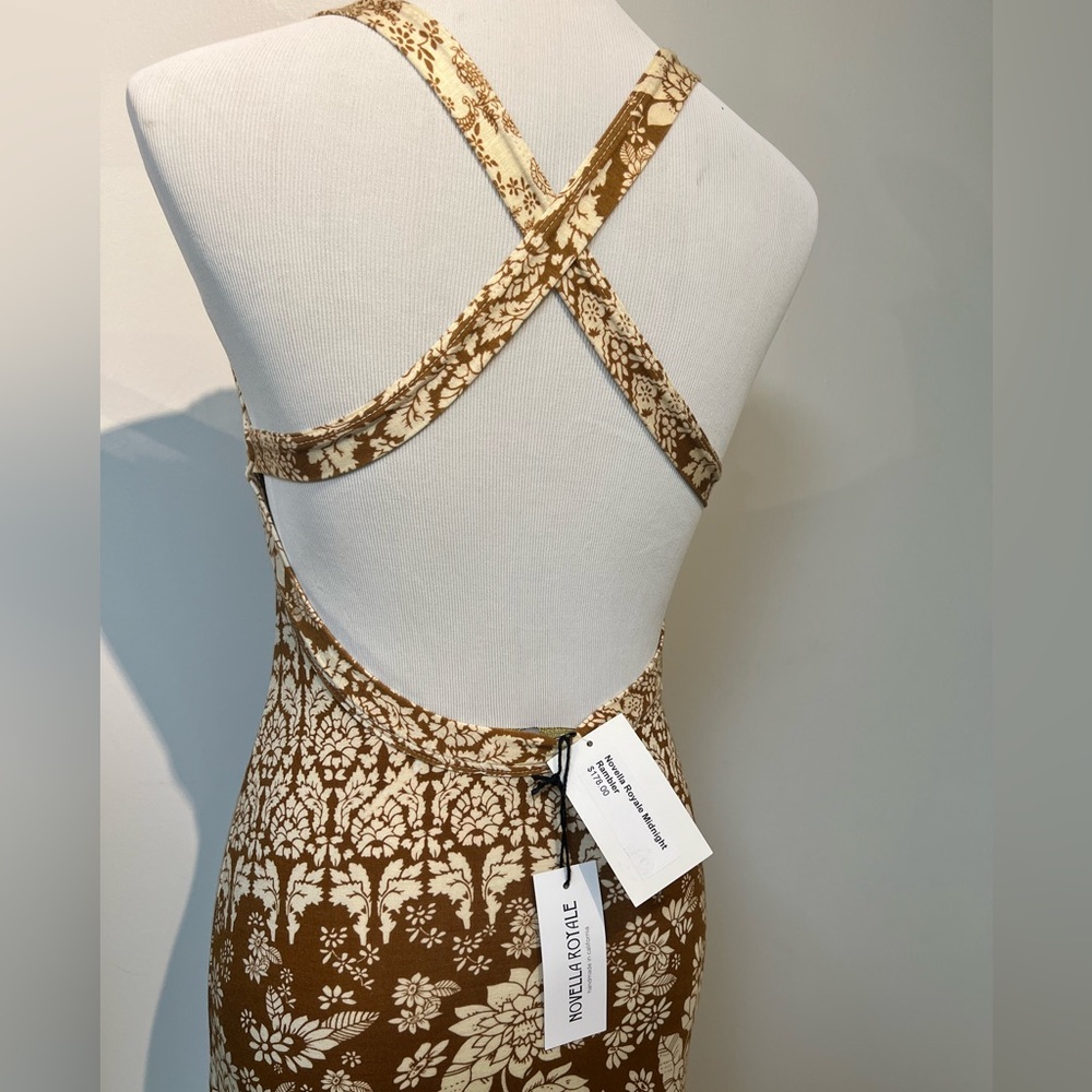Novella Royale Brown and Cream Floral Maxi Dress Size Small